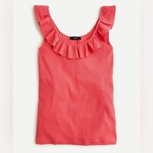 NWT J. Crew Pink Ruffle Ribbed Tank Top Women’s Sz M Summer‎ Casual Vacation
